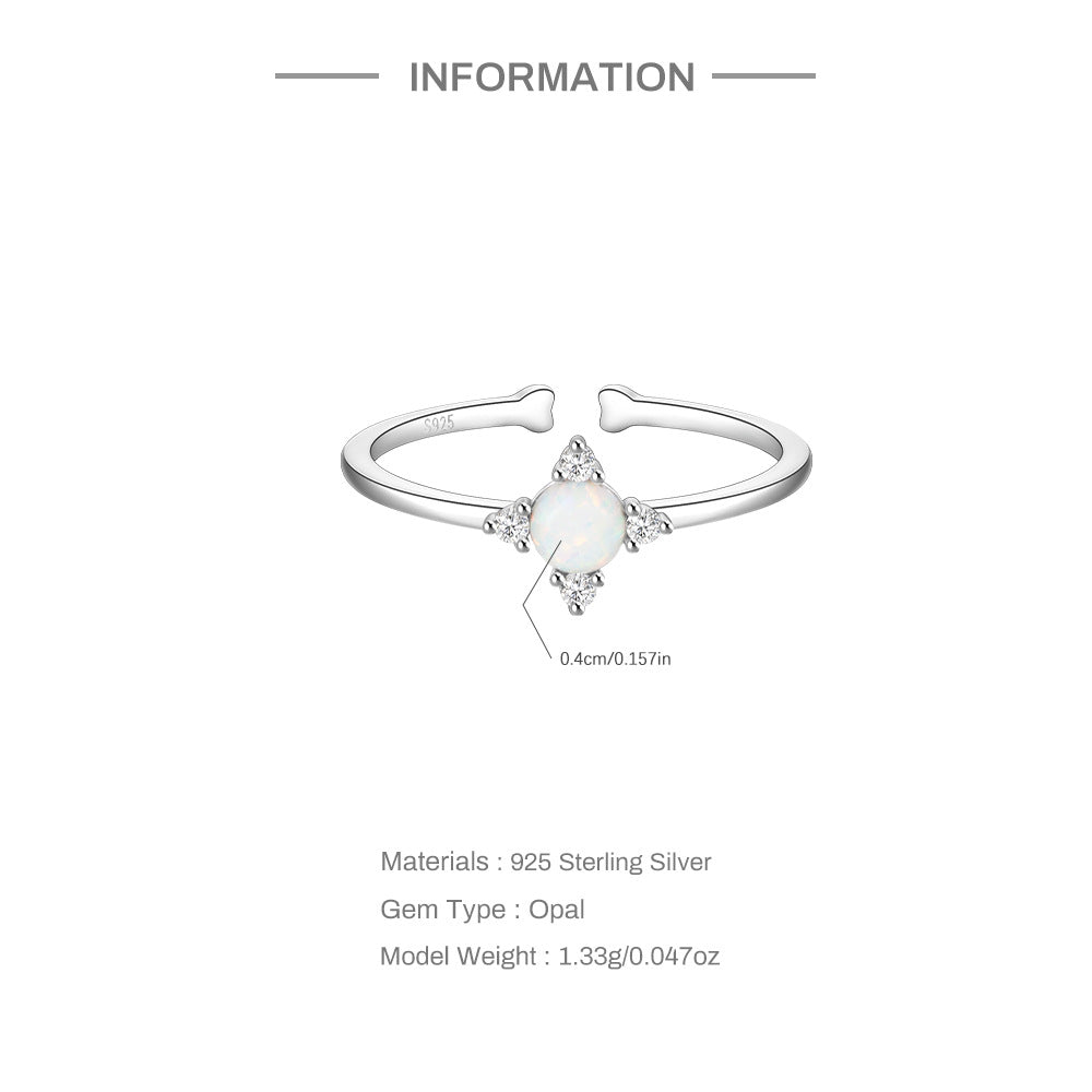 Bague opale blanche argent zircons - détail zircons Mesures
