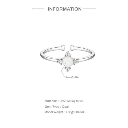 Bague opale blanche argent zircons - détail zircons Mesures
