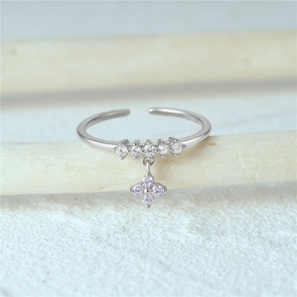 Bague ouverte argent 925 pierres scintillantes ajustable - vue de face
