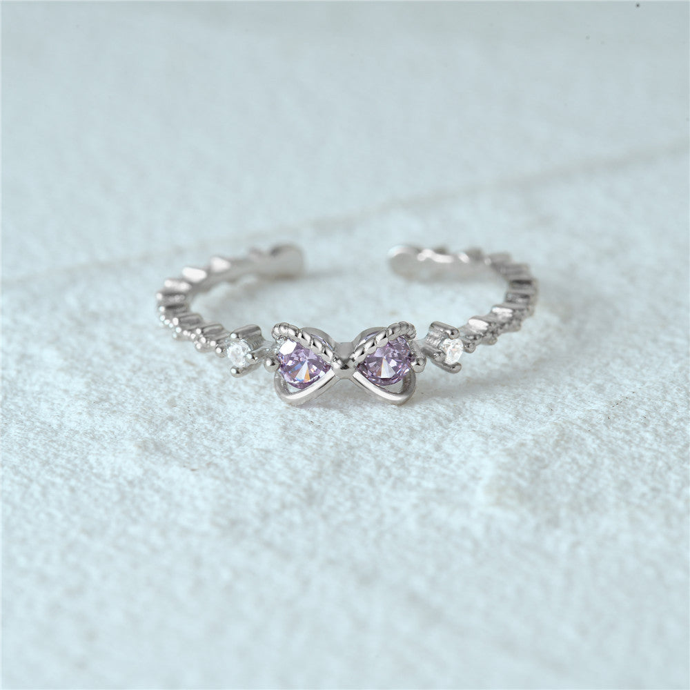 Bague nœud infini argent s925 cristaux violets - détail nœud
