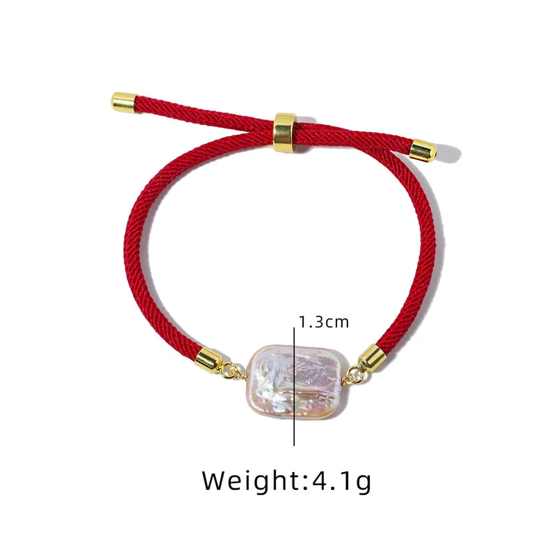 Bracelet cordon rouge perle nacrée acier inoxydable - mesures
