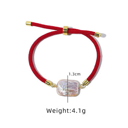 Bracelet cordon rouge perle nacrée acier inoxydable - mesures
