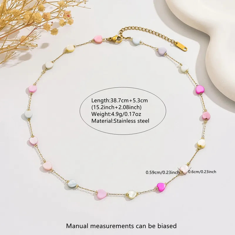 Collier ras de cou cœur multicolore acier inoxydable doré - vue complète