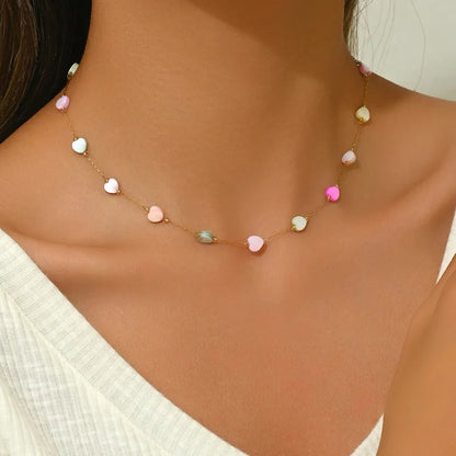 Collier ras de cou cœur multicolore acier inoxydable doré - vue de face