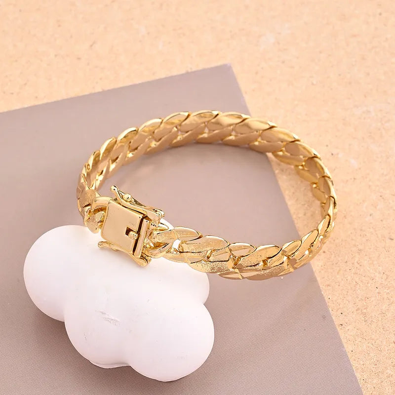 Ensemble collier bracelet acier plaqué or 18k chaîne cubaine - 
