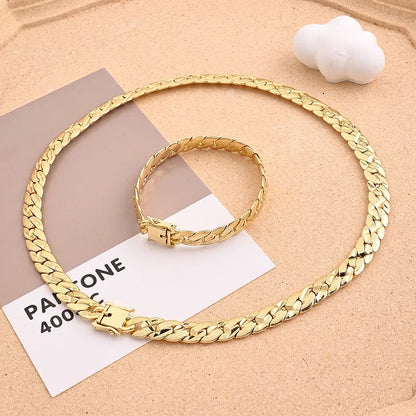 Ensemble collier bracelet acier plaqué or 18k chaîne cubaine - vue complète
