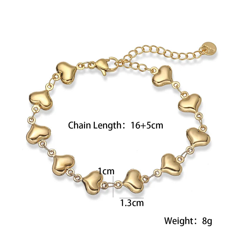 Bracelet chaîne cœurs dorés acier inoxydable plaqué or - détail chaîne Mesures
