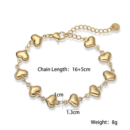 Bracelet chaîne cœurs dorés acier inoxydable plaqué or - détail chaîne Mesures
