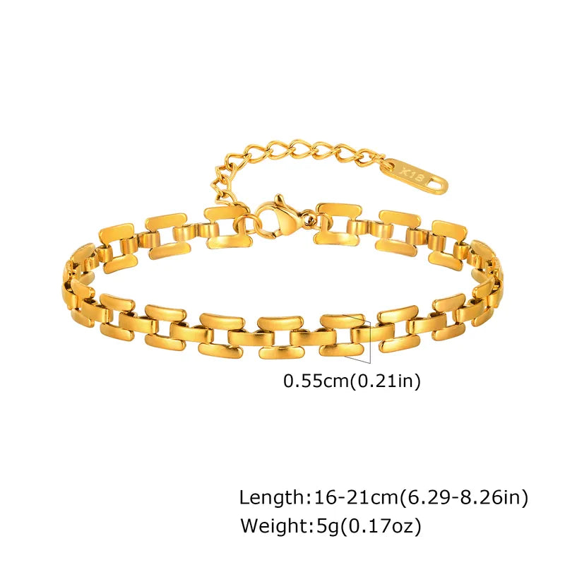 Bracelet lien géométrique plaqué or 18K acier inoxydable - Mesures