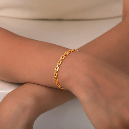 Bracelet lien géométrique plaqué or 18K acier inoxydable - vue latérale
