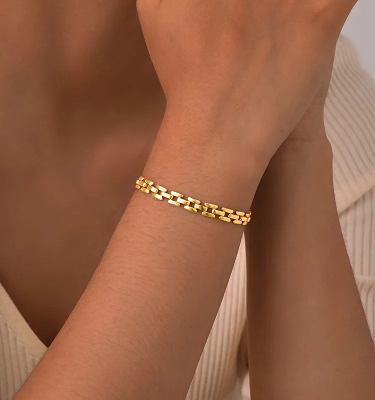 Bracelet lien géométrique plaqué or 18K acier inoxydable - détail maillons
