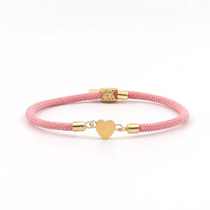 Bracelet cordon cœur doré acier inoxydable ajustable - Rose
