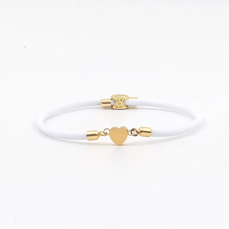 Bracelet cordon cœur doré acier inoxydable ajustable -Blanc
