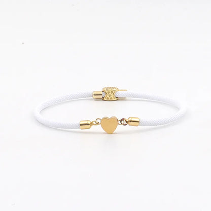Bracelet cordon cœur doré acier inoxydable ajustable -Blanc
