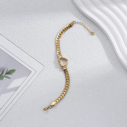 Bracelet chaîne cœur doré acier inoxydable plaqué or - vue de face
