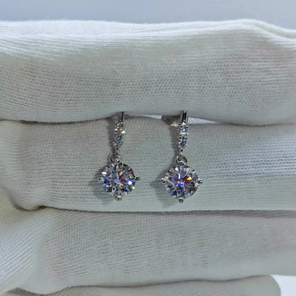 Boucles d'oreilles puces pendantes argent 925 - vue latérale
