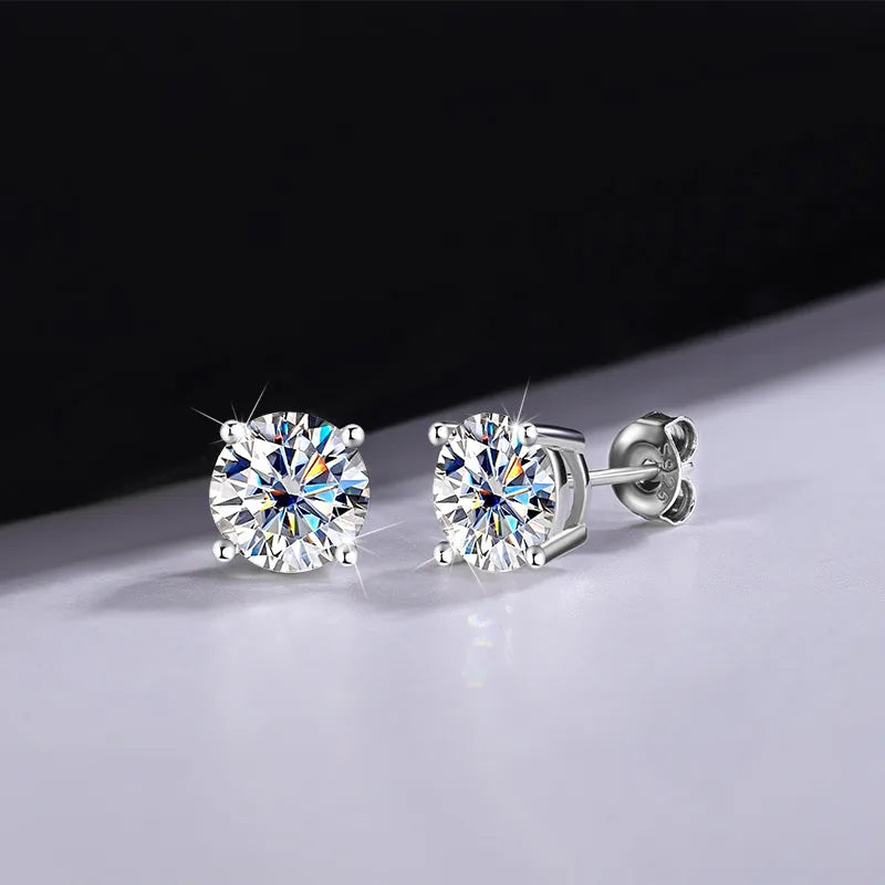 Puces d'oreilles argent 925 zircon 1 ct rond classique intemporel - vue de face
