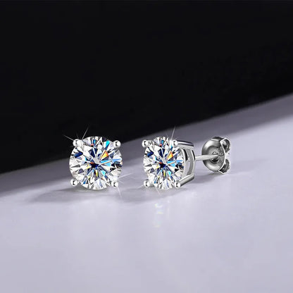 Puces d'oreilles argent 925 zircon 1 ct rond classique intemporel - vue de face
